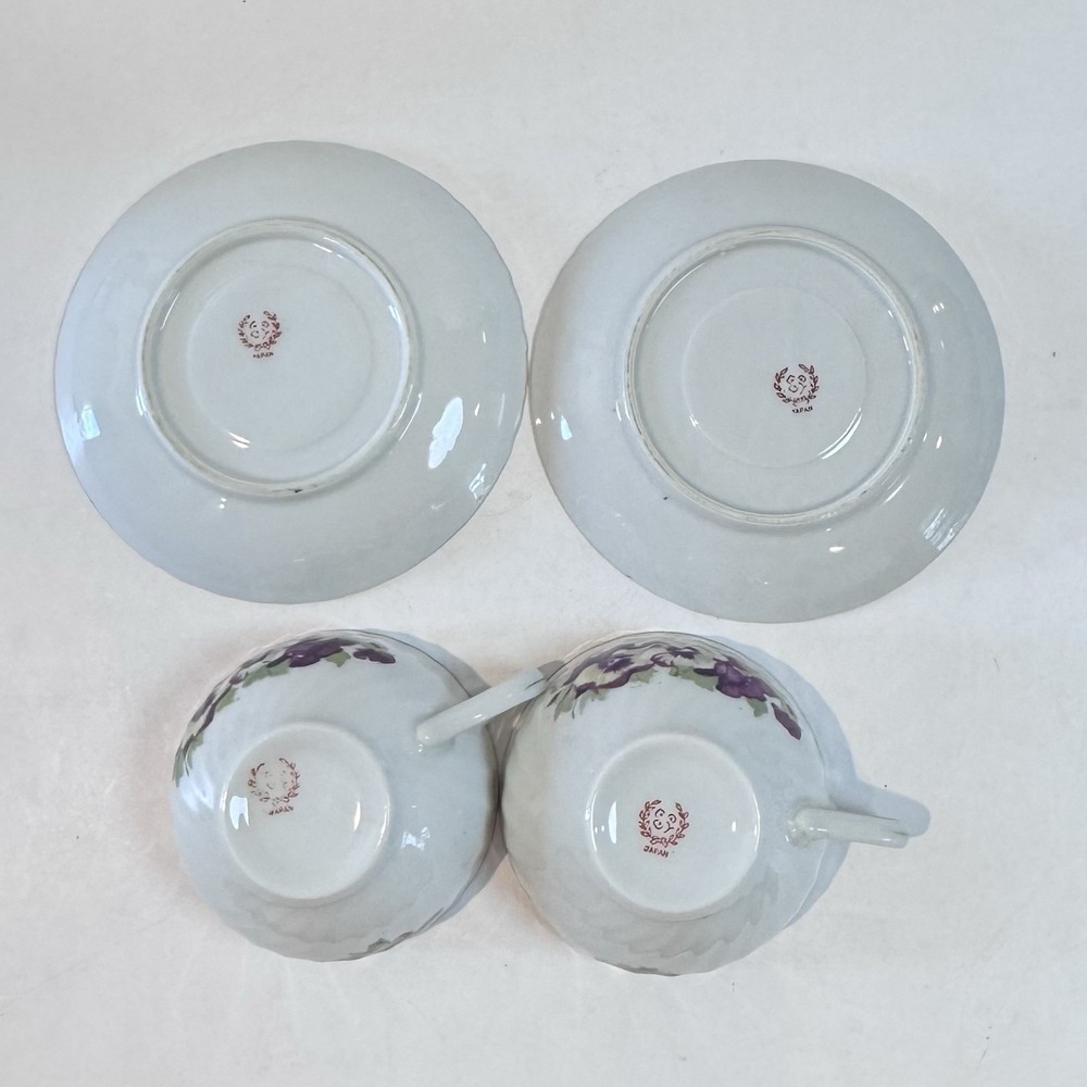 Vintage Teacup & Saucer Set Pair of 2 Purple Pansy Floral w Gold Trim Japan - Picture 6 of 9